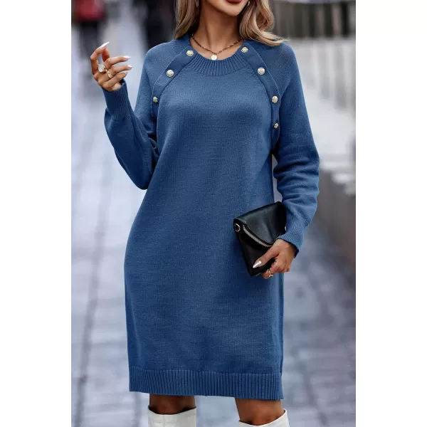 imagePRETTYGARDEN Womens 2023 Fall Sweater Dress Crewneck Long Sleeve Oversized Pullover Sweaters Casual Knit Short DressesGrey Blue