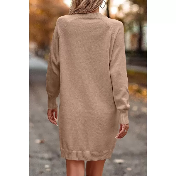 imagePRETTYGARDEN Womens 2023 Fall Sweater Dress Crewneck Long Sleeve Oversized Pullover Sweaters Casual Knit Short DressesKhaki