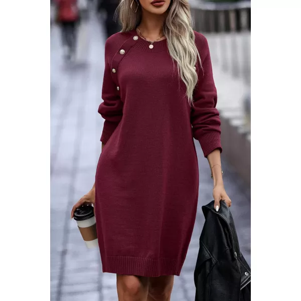 imagePRETTYGARDEN Womens 2023 Fall Sweater Dress Crewneck Long Sleeve Oversized Pullover Sweaters Casual Knit Short DressesWine Red