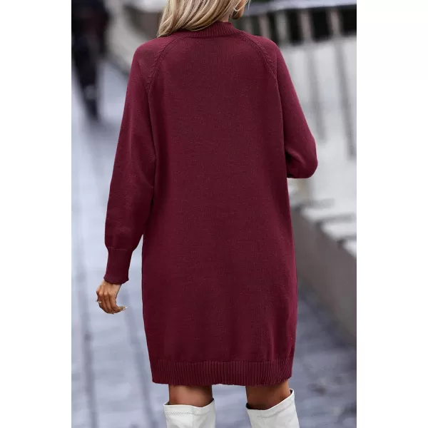 imagePRETTYGARDEN Womens 2023 Fall Sweater Dress Crewneck Long Sleeve Oversized Pullover Sweaters Casual Knit Short DressesWine Red