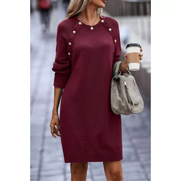 imagePRETTYGARDEN Womens 2023 Fall Sweater Dress Crewneck Long Sleeve Oversized Pullover Sweaters Casual Knit Short DressesWine Red