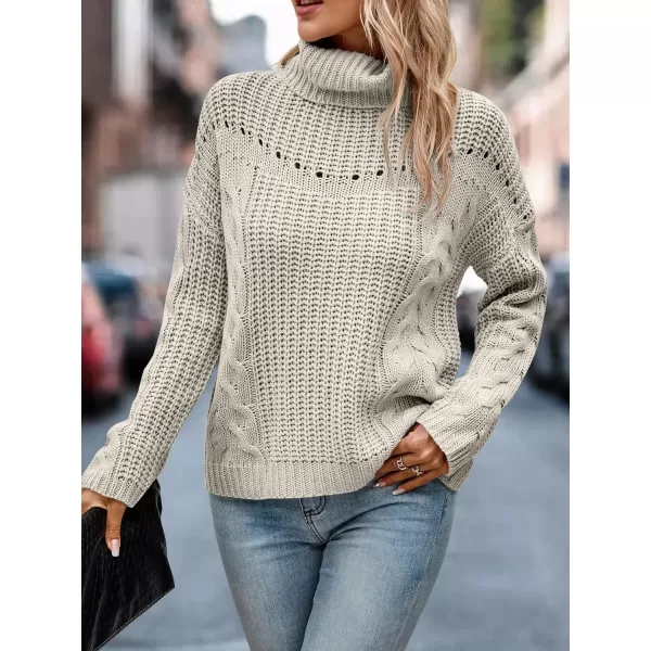 imagePRETTYGARDEN Womens 2023 Fall Sweaters Fashion Winter Turtleneck Cable Knit Pullover Long Sleeve Casual Blouse TopsApricot