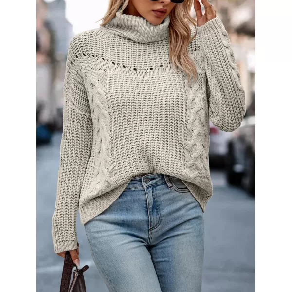 imagePRETTYGARDEN Womens 2023 Fall Sweaters Fashion Winter Turtleneck Cable Knit Pullover Long Sleeve Casual Blouse TopsApricot