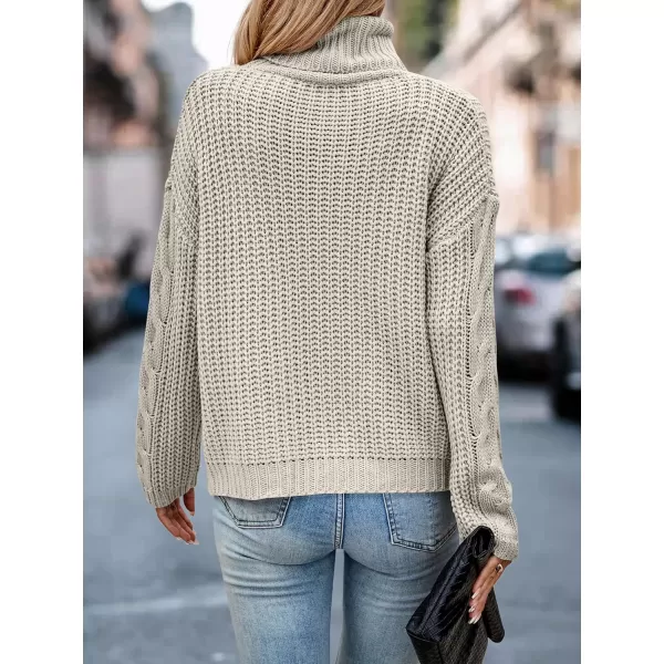 imagePRETTYGARDEN Womens 2023 Fall Sweaters Fashion Winter Turtleneck Cable Knit Pullover Long Sleeve Casual Blouse TopsApricot