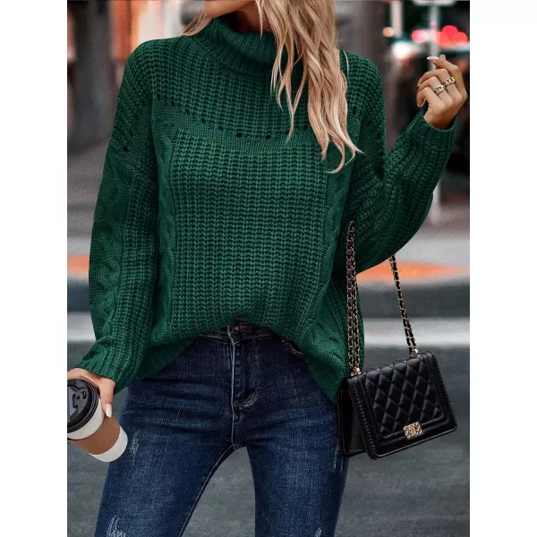imagePRETTYGARDEN Womens 2023 Fall Sweaters Fashion Winter Turtleneck Cable Knit Pullover Long Sleeve Casual Blouse TopsDark Green
