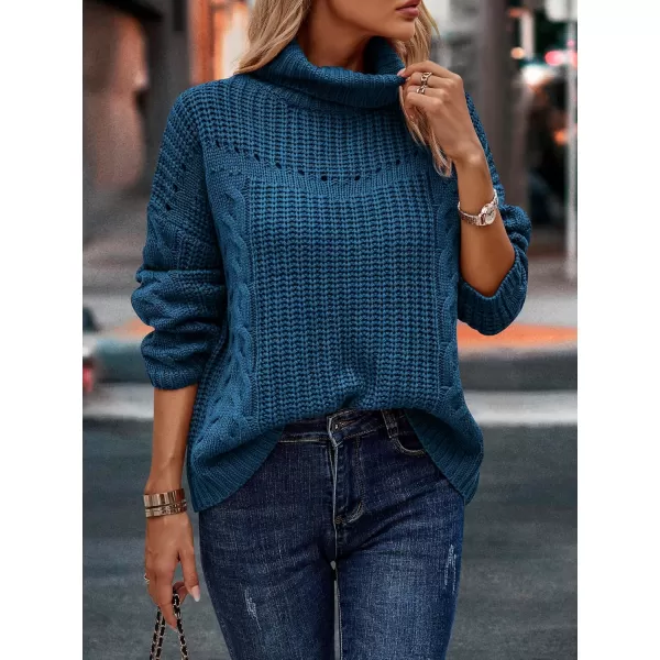 imagePRETTYGARDEN Womens 2023 Fall Sweaters Fashion Winter Turtleneck Cable Knit Pullover Long Sleeve Casual Blouse TopsLake Blue