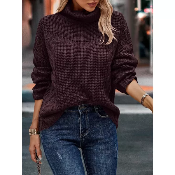 imagePRETTYGARDEN Womens 2023 Fall Sweaters Fashion Winter Turtleneck Cable Knit Pullover Long Sleeve Casual Blouse TopsWine Red