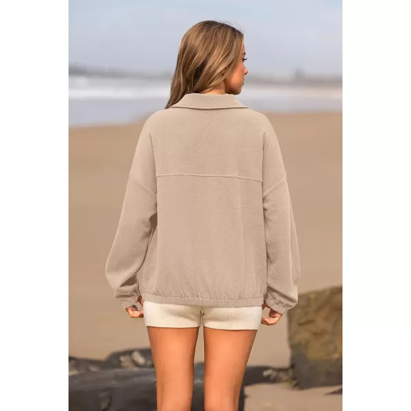 imagePRETTYGARDEN Womens 2023 Fall Sweatshirt Half Zip Collar Pullover Tops Oversized Long Sleeve Plain Casual Jacket ClothesApricot