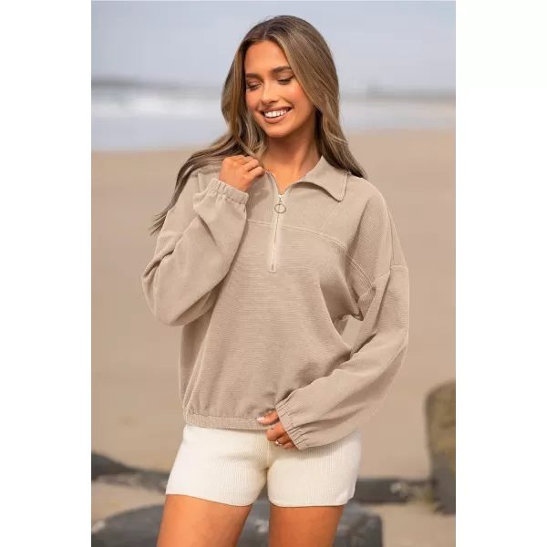 imagePRETTYGARDEN Womens 2023 Fall Sweatshirt Half Zip Collar Pullover Tops Oversized Long Sleeve Plain Casual Jacket ClothesApricot