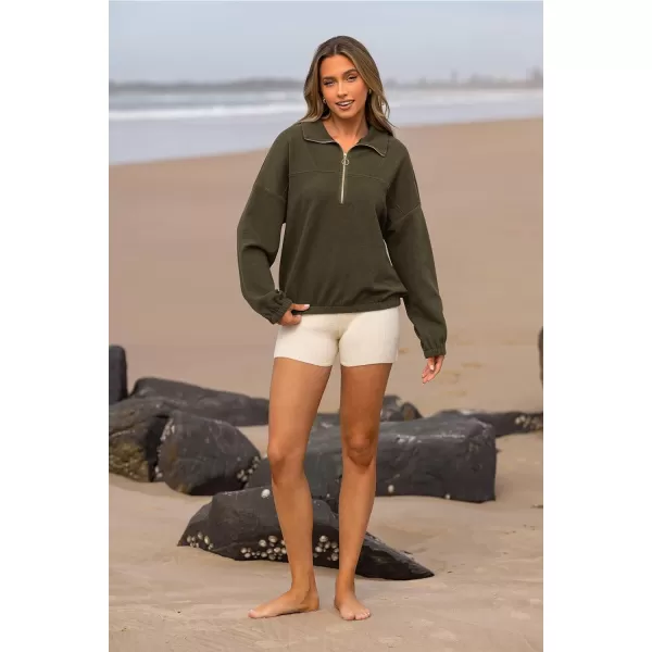 imagePRETTYGARDEN Womens 2023 Fall Sweatshirt Half Zip Collar Pullover Tops Oversized Long Sleeve Plain Casual Jacket ClothesArmy Green