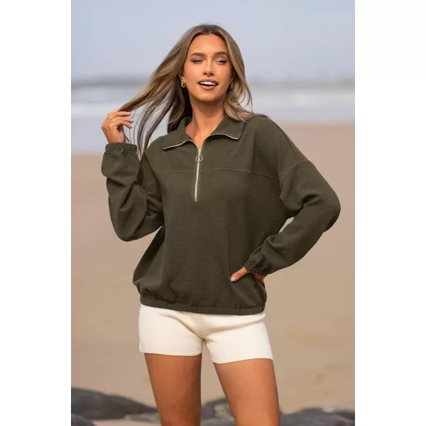 imagePRETTYGARDEN Womens 2023 Fall Sweatshirt Half Zip Collar Pullover Tops Oversized Long Sleeve Plain Casual Jacket ClothesArmy Green