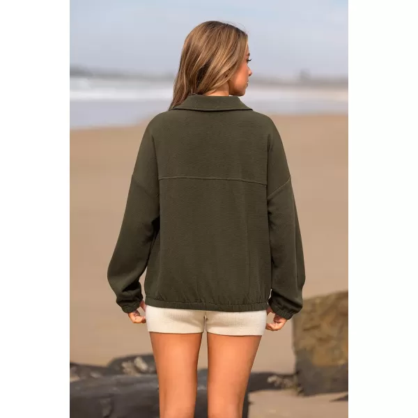 imagePRETTYGARDEN Womens 2023 Fall Sweatshirt Half Zip Collar Pullover Tops Oversized Long Sleeve Plain Casual Jacket ClothesArmy Green