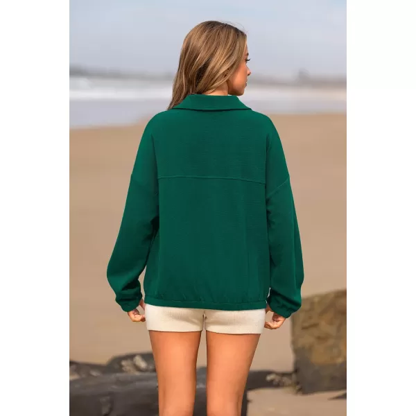 imagePRETTYGARDEN Womens 2023 Fall Sweatshirt Half Zip Collar Pullover Tops Oversized Long Sleeve Plain Casual Jacket ClothesGreen