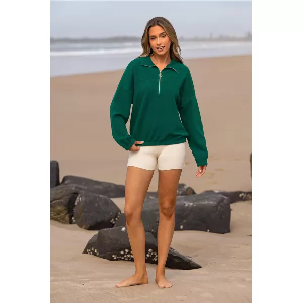 imagePRETTYGARDEN Womens 2023 Fall Sweatshirt Half Zip Collar Pullover Tops Oversized Long Sleeve Plain Casual Jacket ClothesGreen