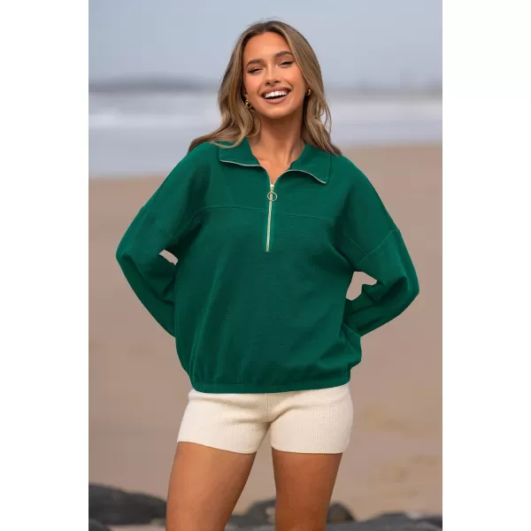 imagePRETTYGARDEN Womens 2023 Fall Sweatshirt Half Zip Collar Pullover Tops Oversized Long Sleeve Plain Casual Jacket ClothesGreen
