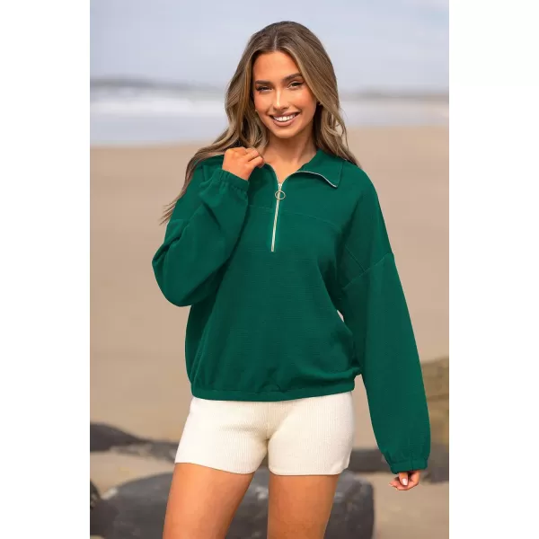 imagePRETTYGARDEN Womens 2023 Fall Sweatshirt Half Zip Collar Pullover Tops Oversized Long Sleeve Plain Casual Jacket ClothesGreen