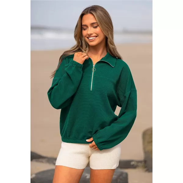 imagePRETTYGARDEN Womens 2023 Fall Sweatshirt Half Zip Collar Pullover Tops Oversized Long Sleeve Plain Casual Jacket ClothesGreen