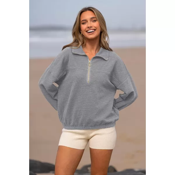 imagePRETTYGARDEN Womens 2023 Fall Sweatshirt Half Zip Collar Pullover Tops Oversized Long Sleeve Plain Casual Jacket ClothesGrey