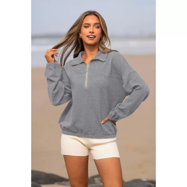 imagePRETTYGARDEN Womens 2023 Fall Sweatshirt Half Zip Collar Pullover Tops Oversized Long Sleeve Plain Casual Jacket ClothesGrey