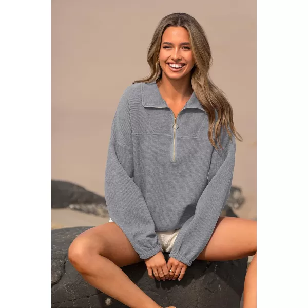 imagePRETTYGARDEN Womens 2023 Fall Sweatshirt Half Zip Collar Pullover Tops Oversized Long Sleeve Plain Casual Jacket ClothesGrey