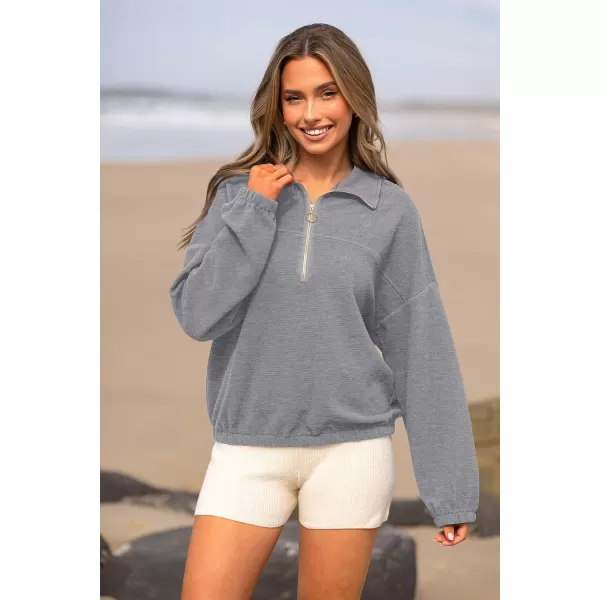 imagePRETTYGARDEN Womens 2023 Fall Sweatshirt Half Zip Collar Pullover Tops Oversized Long Sleeve Plain Casual Jacket ClothesGrey