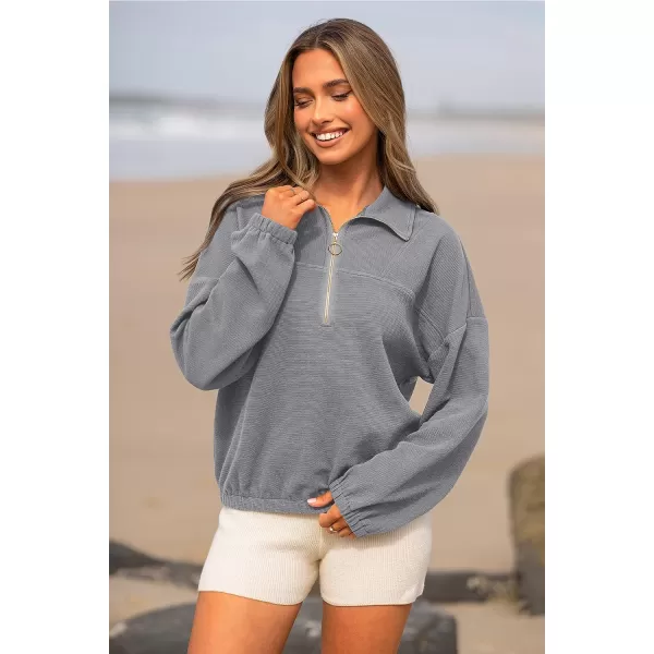 imagePRETTYGARDEN Womens 2023 Fall Sweatshirt Half Zip Collar Pullover Tops Oversized Long Sleeve Plain Casual Jacket ClothesGrey