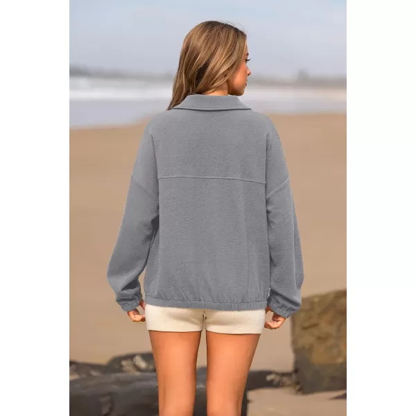 imagePRETTYGARDEN Womens 2023 Fall Sweatshirt Half Zip Collar Pullover Tops Oversized Long Sleeve Plain Casual Jacket ClothesGrey