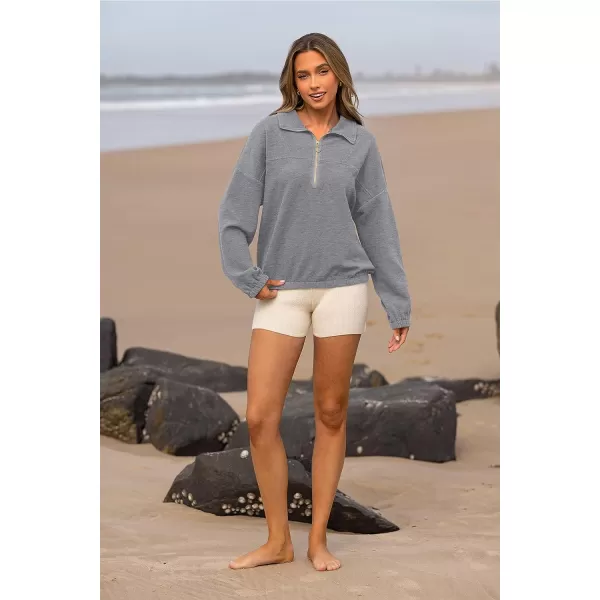 imagePRETTYGARDEN Womens 2023 Fall Sweatshirt Half Zip Collar Pullover Tops Oversized Long Sleeve Plain Casual Jacket ClothesGrey