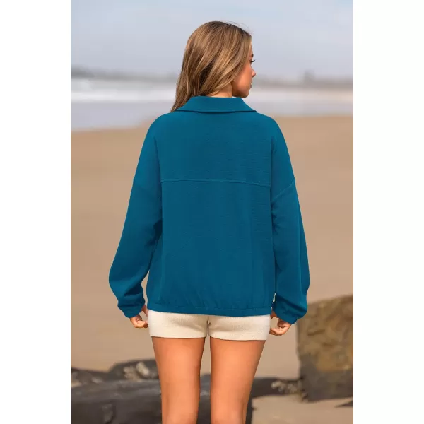 imagePRETTYGARDEN Womens 2023 Fall Sweatshirt Half Zip Collar Pullover Tops Oversized Long Sleeve Plain Casual Jacket ClothesLake Blue