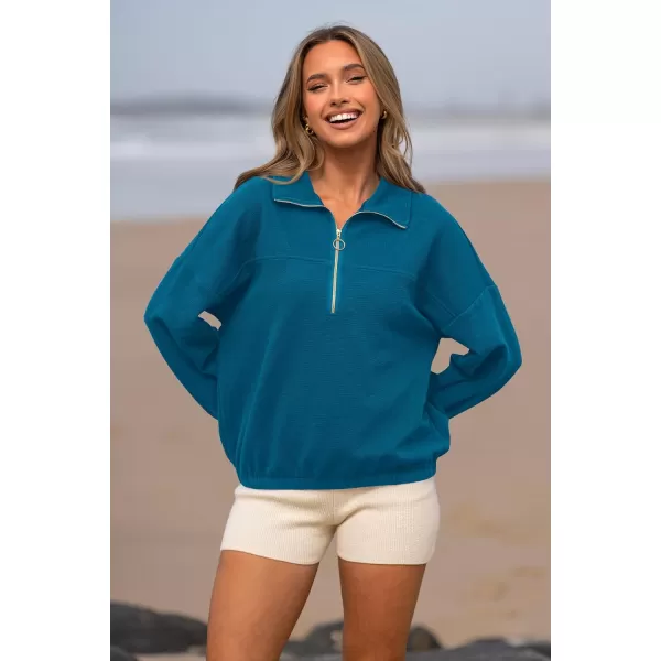 imagePRETTYGARDEN Womens 2023 Fall Sweatshirt Half Zip Collar Pullover Tops Oversized Long Sleeve Plain Casual Jacket ClothesLake Blue