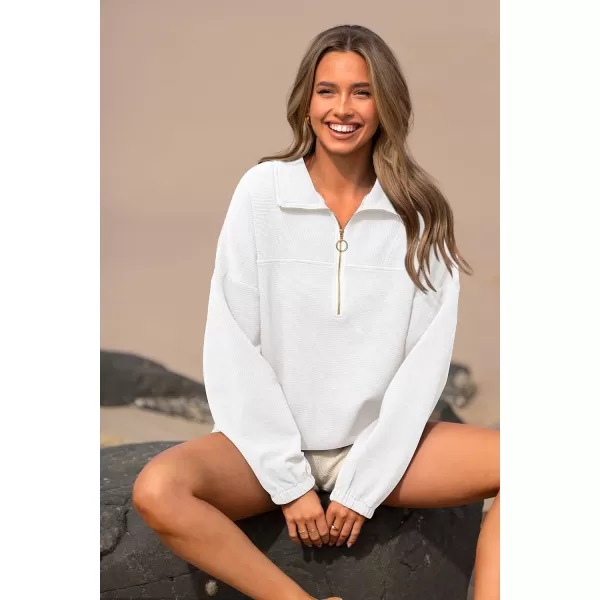 imagePRETTYGARDEN Womens 2023 Fall Sweatshirt Half Zip Collar Pullover Tops Oversized Long Sleeve Plain Casual Jacket ClothesWhite