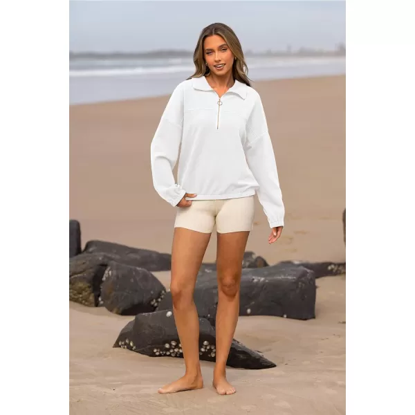imagePRETTYGARDEN Womens 2023 Fall Sweatshirt Half Zip Collar Pullover Tops Oversized Long Sleeve Plain Casual Jacket ClothesWhite