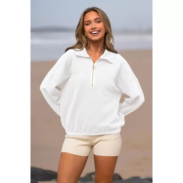 imagePRETTYGARDEN Womens 2023 Fall Sweatshirt Half Zip Collar Pullover Tops Oversized Long Sleeve Plain Casual Jacket ClothesWhite