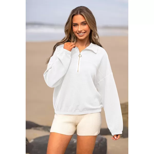 imagePRETTYGARDEN Womens 2023 Fall Sweatshirt Half Zip Collar Pullover Tops Oversized Long Sleeve Plain Casual Jacket ClothesWhite