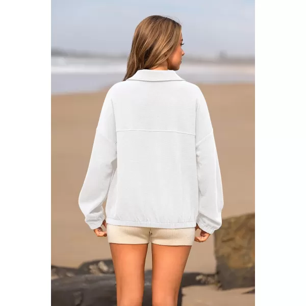 imagePRETTYGARDEN Womens 2023 Fall Sweatshirt Half Zip Collar Pullover Tops Oversized Long Sleeve Plain Casual Jacket ClothesWhite