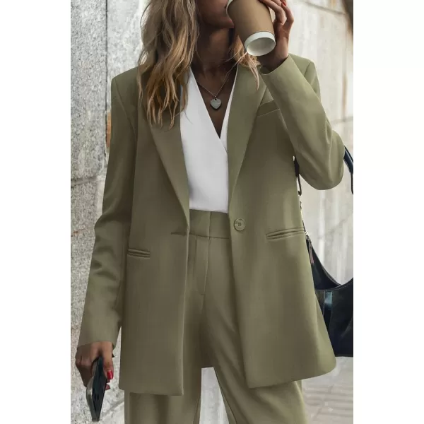 imagePRETTYGARDEN Womens 2023 Fall Two Piece Outfits Blazer Jacket and Wide Leg Pants Pockets Business Casual Suit SetsArmy Green