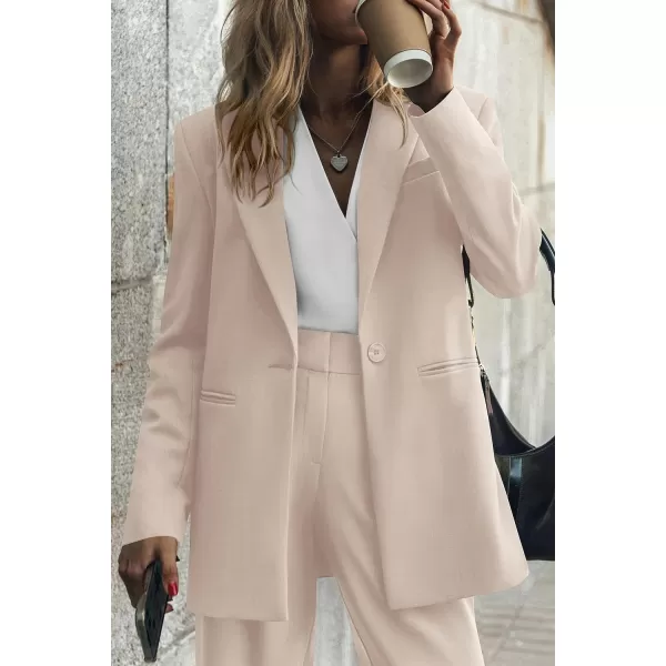 imagePRETTYGARDEN Womens 2023 Fall Two Piece Outfits Blazer Jacket and Wide Leg Pants Pockets Business Casual Suit SetsBeige