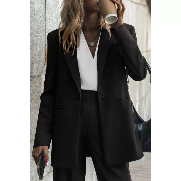 imagePRETTYGARDEN Womens 2023 Fall Two Piece Outfits Blazer Jacket and Wide Leg Pants Pockets Business Casual Suit SetsBlack