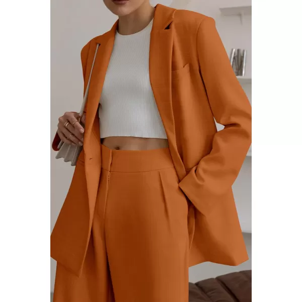 imagePRETTYGARDEN Womens 2023 Fall Two Piece Outfits Blazer Jacket and Wide Leg Pants Pockets Business Casual Suit SetsBrown