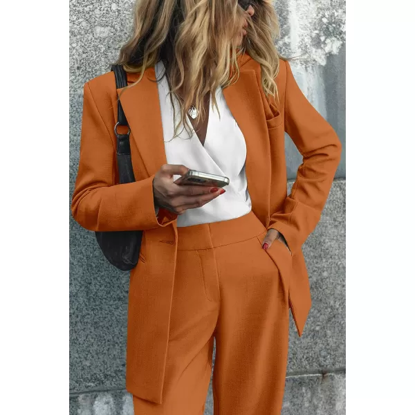 imagePRETTYGARDEN Womens 2023 Fall Two Piece Outfits Blazer Jacket and Wide Leg Pants Pockets Business Casual Suit SetsBrown
