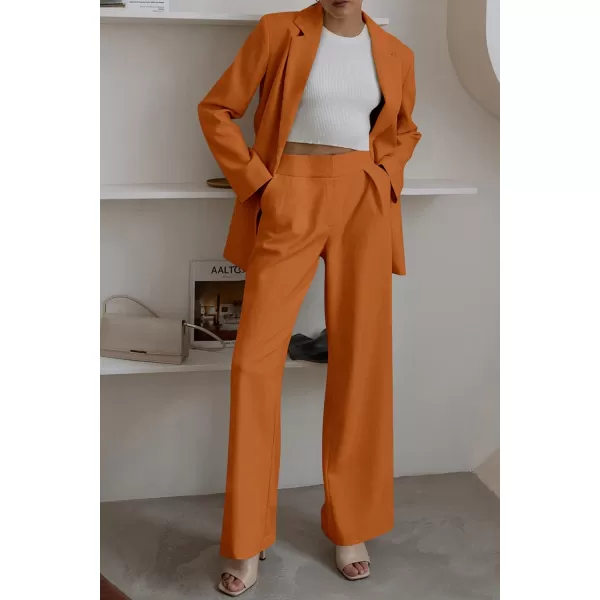 imagePRETTYGARDEN Womens 2023 Fall Two Piece Outfits Blazer Jacket and Wide Leg Pants Pockets Business Casual Suit SetsBrown
