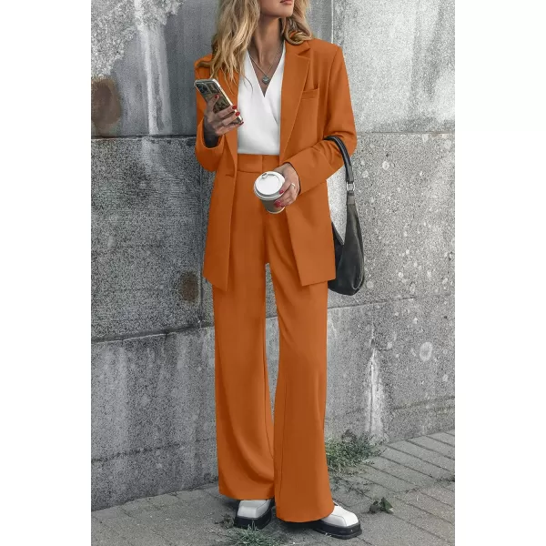 imagePRETTYGARDEN Womens 2023 Fall Two Piece Outfits Blazer Jacket and Wide Leg Pants Pockets Business Casual Suit SetsBrown