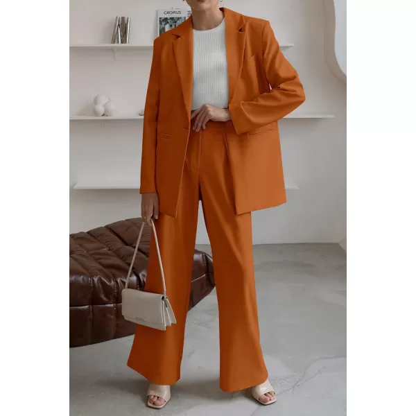 imagePRETTYGARDEN Womens 2023 Fall Two Piece Outfits Blazer Jacket and Wide Leg Pants Pockets Business Casual Suit SetsBrown