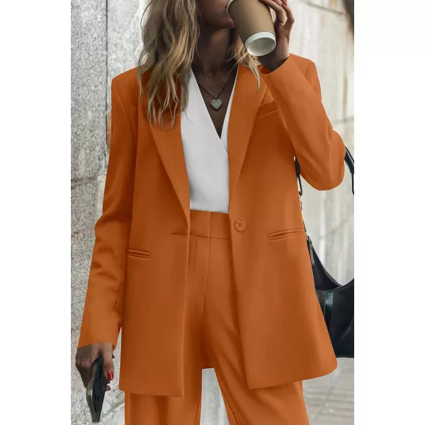 imagePRETTYGARDEN Womens 2023 Fall Two Piece Outfits Blazer Jacket and Wide Leg Pants Pockets Business Casual Suit SetsBrown