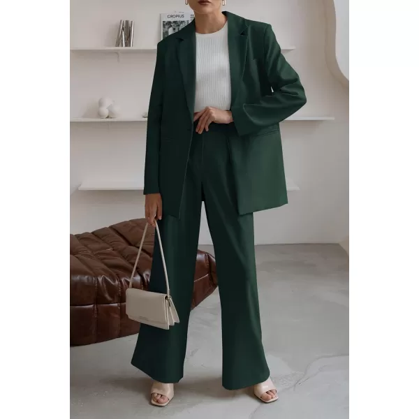 imagePRETTYGARDEN Womens 2023 Fall Two Piece Outfits Blazer Jacket and Wide Leg Pants Pockets Business Casual Suit SetsDark Green