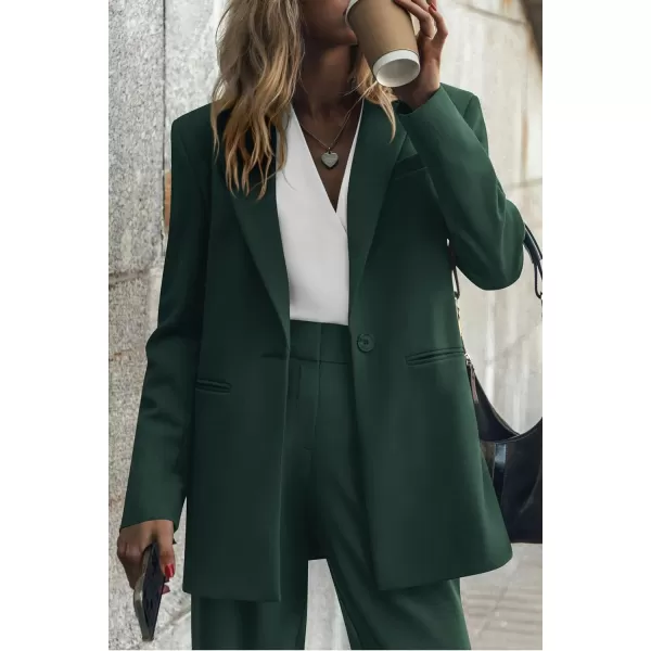 imagePRETTYGARDEN Womens 2023 Fall Two Piece Outfits Blazer Jacket and Wide Leg Pants Pockets Business Casual Suit SetsDark Green