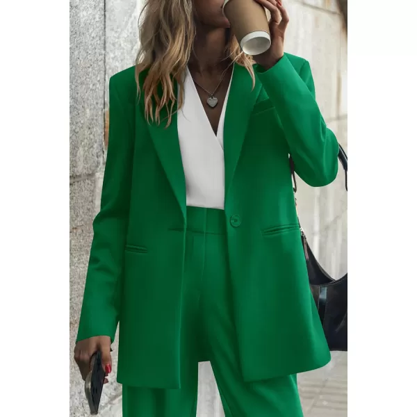 imagePRETTYGARDEN Womens 2023 Fall Two Piece Outfits Blazer Jacket and Wide Leg Pants Pockets Business Casual Suit SetsGreen