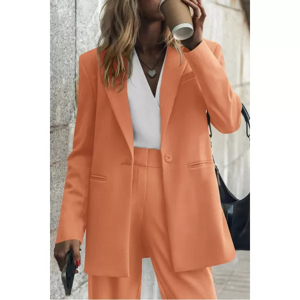 imagePRETTYGARDEN Womens 2023 Fall Two Piece Outfits Blazer Jacket and Wide Leg Pants Pockets Business Casual Suit SetsOrange