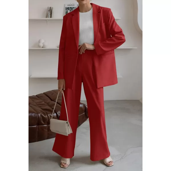 imagePRETTYGARDEN Womens 2023 Fall Two Piece Outfits Blazer Jacket and Wide Leg Pants Pockets Business Casual Suit SetsRed