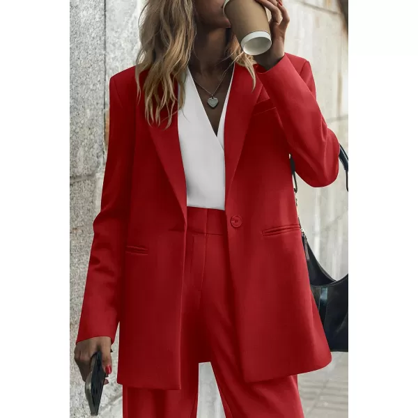 imagePRETTYGARDEN Womens 2023 Fall Two Piece Outfits Blazer Jacket and Wide Leg Pants Pockets Business Casual Suit SetsRed
